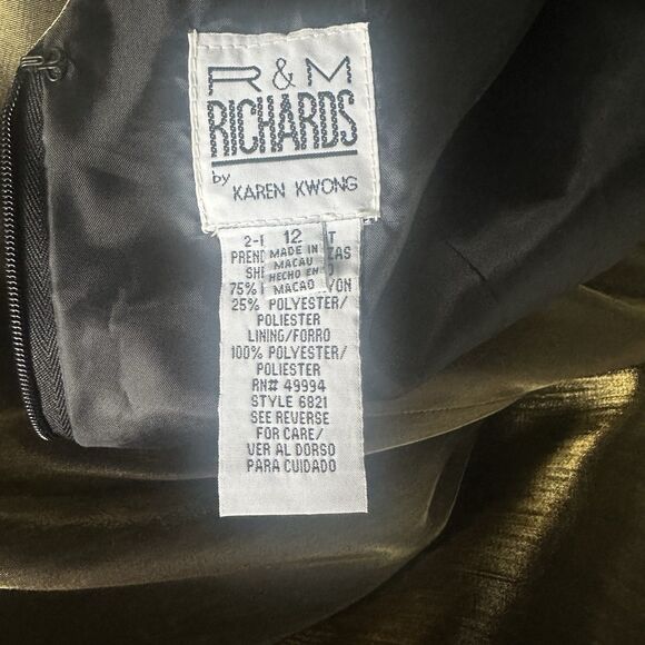 Vintage R&M Richards by Karen Kwong Gold Metallic Maxi Dress Size 12 - Picture 6 of 7